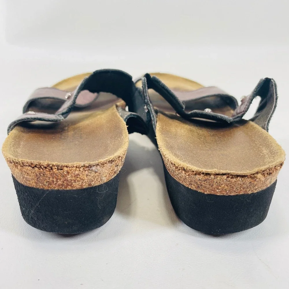 Naot Women Metallic Burgundy Leather Slide Sandals Studded Cork Size EU 41 US 10